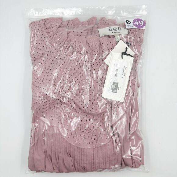 Sea Vienne Lilac Pink Long Sleeve Eyelet Open Back Top 6 S/M Medium NEW NWT - Picture 5 of 5
